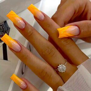 Nails Shimmer Ombre Fake Press On Glossy 24 Glitter Manicure Sexy Glam Reusable